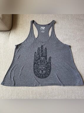 tokyo Darling Gray Racerback Tank with Hamsa Hand Print